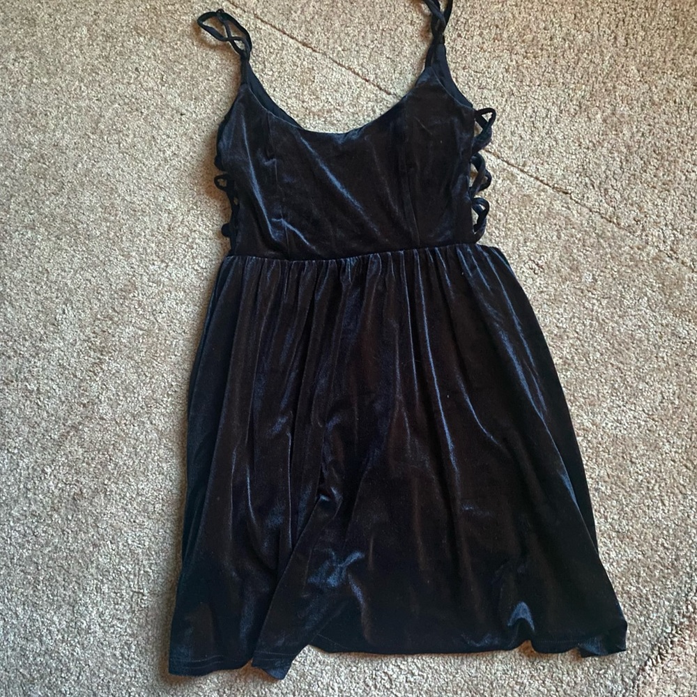 Lucca Couture Black Velvet Cut Out Mini Dress
